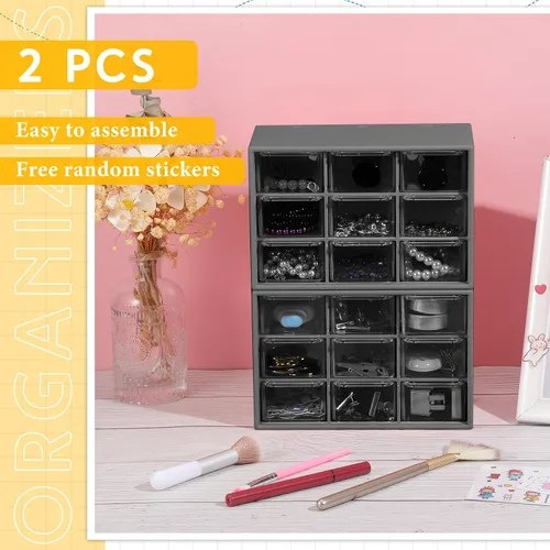 Vista 6 de Wenqik 2 Piezas Mini Cajones de Almacenamiento Organizador de Caja de Herramientas para Maestros con 9 Cajones Transparentes Pequeño Organizador