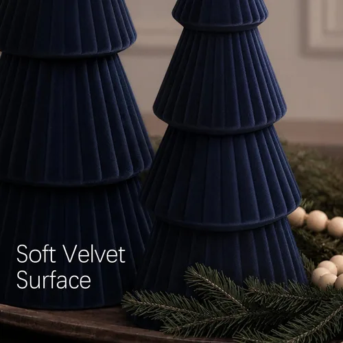 Vista 3 de Christmas Decorations - Set of 3 Velvet Ceramic Christmas Trees(Blue)
