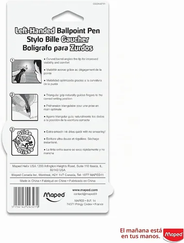 Vista 2 de Maped - Bolígrafo Visio de secado rápido para zurdos - Innovador (negro) - 2 paquetes de 1 Smudge-Resistant Quick Dry Technology - Ergonomic