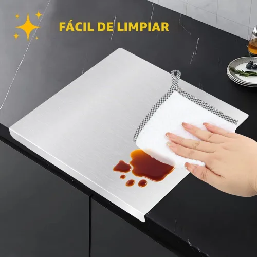 Vista 6 de Tablas de cortar para cocina, tablas de cortar de acero inoxidable con labio, tabla de cortar de metal resistente sobre fregadero con alfombrilla