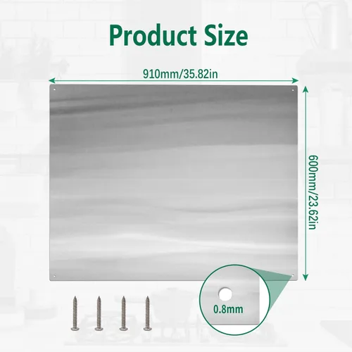 Vista 2 de Panel de protección contra salpicaduras de acero inoxidable de 36 x 24 pulgadas para pared de cocina, resistente al calor y a las manchas, fácil