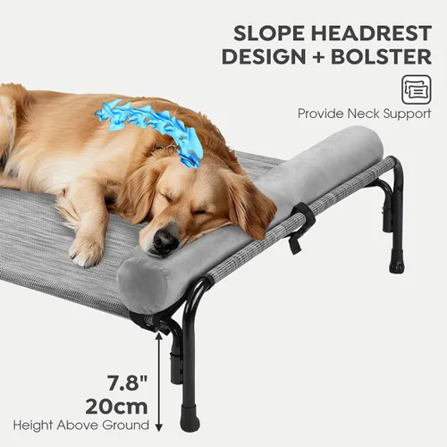 Vista 2 de Veehoo CWC2204BCP - Cama elevada grande para perro, cama hamaca elevada para perro con reposacabezas extraíble de un lado, malla Teslin lavable