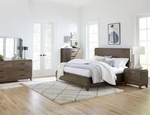 Vista 7 de Modus Furniture Cama con paneles de madera maciza, Queen, Broderick - Marrón avena silvestre
