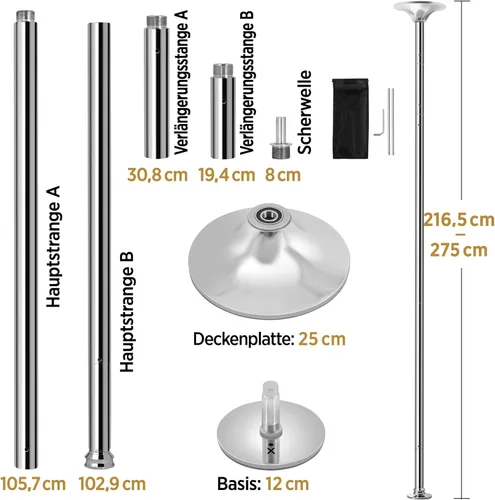 Vista 4 de Yaheetech Pole Dance Pole 45mm Indoor Dance Pole 216.5-275cm H Silver