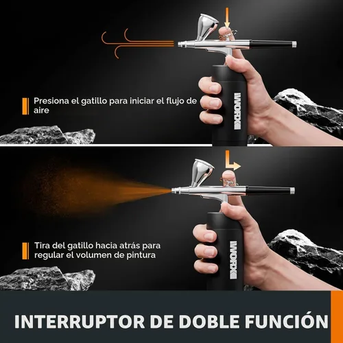 Vista 3 de Kit de herramientas de manualidades - Mini herramienta giratoria, pistola de aerógrafo con compresor para lijado, tallado, grabado, pintura, batería