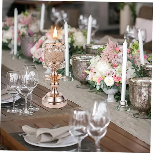 Vista 9 de IMIKEYA Candelabro de cristal de metal acabado dorado decoración multiusos para bar casero de boda