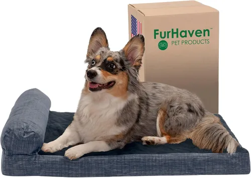 Vista 35 de Furhaven Cama de espuma viscoelástica para perros grandes con refuerzos extraíbles y funda lavable, para perros de hasta 95 libras - Sofá de Gris