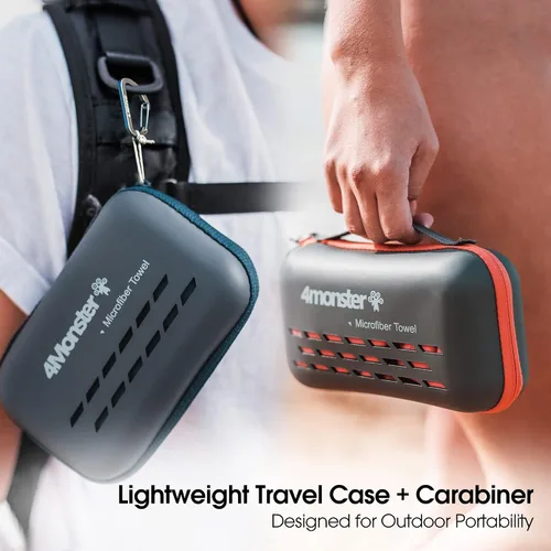 Vista 6 de 4Monster Toalla de viaje de secado rápido con estuche y mosquetón, toalla de microfibra súper absorbente para gimnasio y campamento. Compacta
