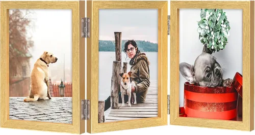Vista 14 de TOFOREVO Marco de Fotos Triple de Madera con Bisagras 4x6 para 3 Fotos Vidrio de Alta Definición Se Coloca Verticalmente en Escritorio o Mesa Negro