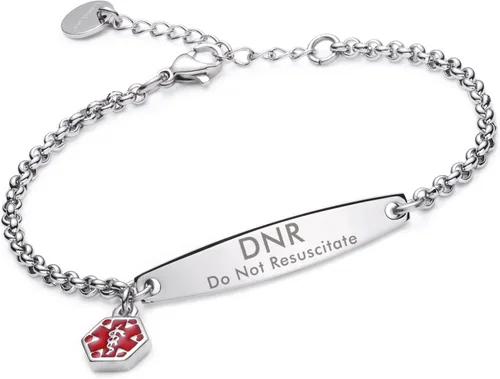 Vista 19 de LinnaLove - Pulsera de identificación de alerta médica con cadena Rolo simple pregrabada para mujer
