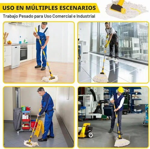 Vista 3 de Trapeador industrial profesional comercial resistente con mango largo de 54 pulgadas, mopa húmeda para el hogar, taller, limpieza de pisos