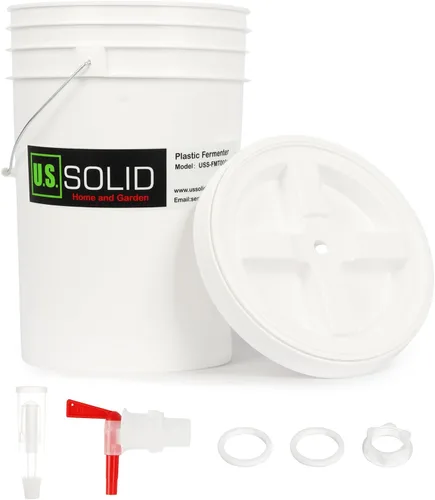 Vista 8 de U.S. Solid Fermentador de plástico – Cubo de fermentación de grado alimenticio de 5 galones fermentador de elaboración casera con espita y esclusa