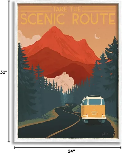 Vista 10 de Stupell Industries Take The Scenic Route Phrase Retro Mountain Travel, diseñado por Janelle Penner - Arte de pared enmarcado en blanco, 24 x 30
