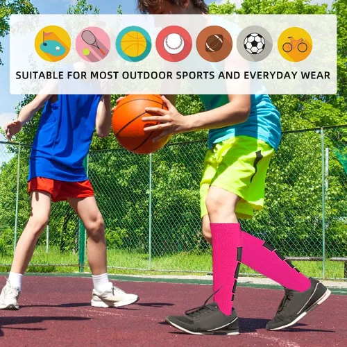 Vista 3 de ZEPOHCK Calcetines deportivos de fútbol para niños, 2 pares de calcetines altos hasta la rodilla para niños y niñas para zapatos de talla 3-6.5
