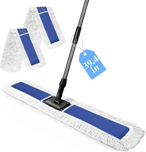 Vista 10 de Masthome Trapeador plano grande de 16 pulgadas, 3 almohadillas de fregona de microfibra Azul Extra Grande