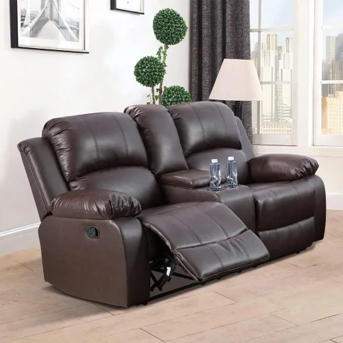 Vista 11 de Juego de muebles de sala de estar, juego de sofá reclinable de cuero, sofá reclinable y sofá biplaza, juego de sofá de cuero beige, juego de muebles