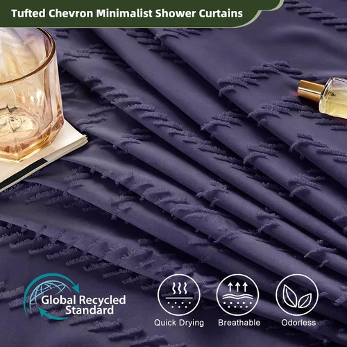 Vista 102 de Cortina de ducha Siiluminisoy de 36x72 beige, cortina de ducha de tela de tamaño pequeño, cortinas de ducha de tela con tufting, diseño chevron a
