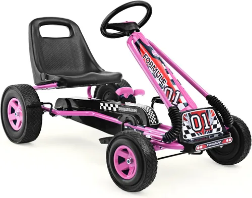 Vista 13 de HONEY JOY Pedal Go Kart, Go Kart de Pedal de 4 Ruedas para Niños Pequeños, Juguete de Coche de Pedal de Carreras, Adelante/Atrás, Asiento