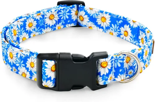 Vista 12 de Tunkoo Pink Daisy - Collar para perro, lindo collar ajustable de algodón de alta calidad, hebilla de plástico duradero para niños pequeños, medianos