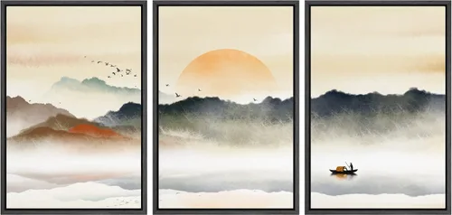 Vista 139 de NWT Lienzo enmarcado para pared, juego de arte en acuarela pastel, bosque de montaña oscura, naturaleza silvestre, ilustraciones de arte moderno