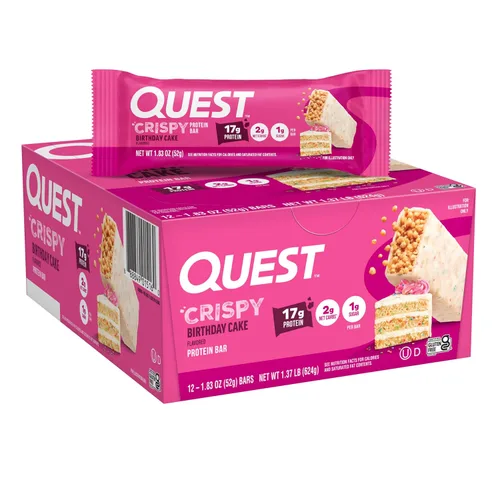 Vista 10 de Quest Nutrition - Barra de proteína crujiente para pastel de cumpleaños, 0.67 onzas de proteína, 0.04 oz de azúcar, 0.07 oz de carbohidratos netos