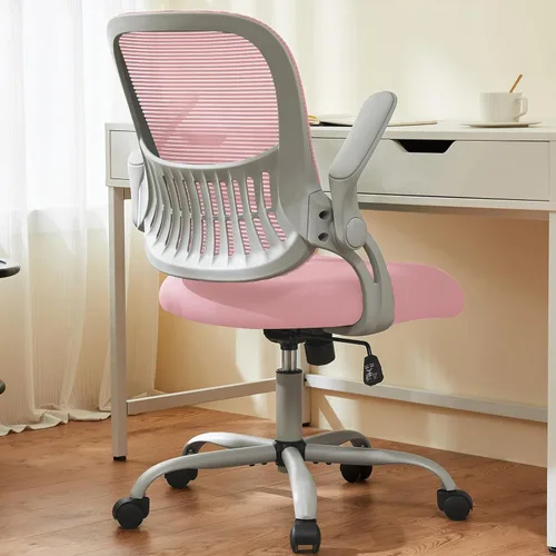 Vista 12 de Sweetcrispy Silla de escritorio para computadora de oficina, ergonómica, de malla con respaldo medio, giratoria, con ruedas, cómodo soporte lumbar