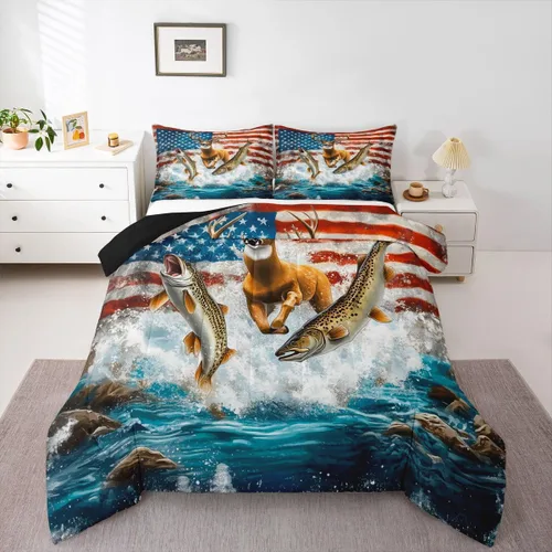 Vista 35 de Erosebridal American Flag Twin Comforter Set Army Green Camo Bedding Set for Kids Boys Girls Bear Claw Hunting Theme Bed Set Camoflage Camping