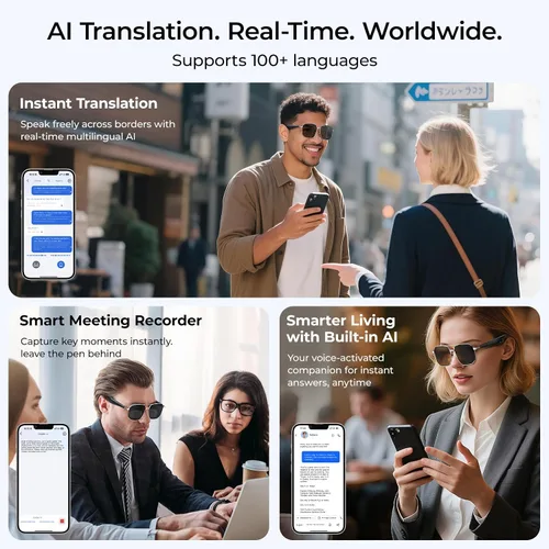 Vista 4 de Lentes inteligentes con inteligencia artificial con traducción de más de 100 idiomas, Bluetooth 5.4 con GPT de chat, lentes de filtro de luz azul