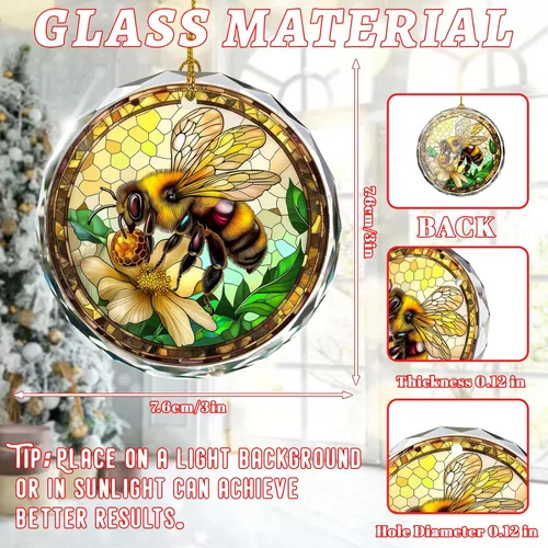 Vista 2 de Adorno de abeja de vidrio manchado - Decoración para árbol de Navidad, idea de regalo