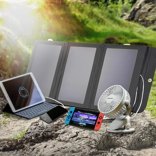 Vista 6 de ALLPOWERS Cargador de panel solar plegable de 21 W y 5 V, kit de carga solar SP002 con 3 salidas USB y 2 entradas USB, panel solar portátil