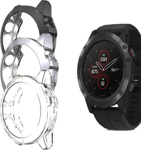 Vista 7 de Compatible con Garmin Fenix 5X y Garmin Fenix 5X Plus Watch Accessories Funda protectora TPU suave a prueba de golpes Resistente a los arañazos Negro
