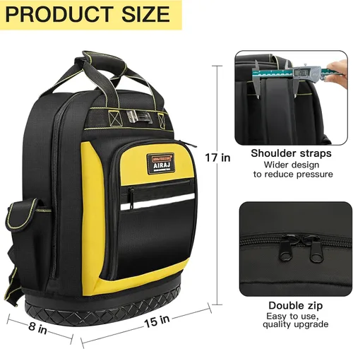 Vista 2 de Mochila AIRAJ PRO para herramientas, mochila de 17" de alto rendimiento con base moldeada impermeable, mochila resistente multiuso