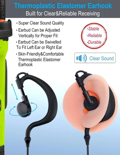 Vista 2 de commountain Auricular con micrófono compatible con radios Motorola CLP1010, CLP1040, CLP1060, CLP 1010 (1040, 1060), auriculares en forma de G