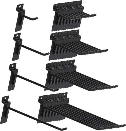 Vista 10 de Swpeet Kit surtido de 20 ganchos de pared resistentes de 2 pulgadas, accesorios Slatwall, ganchos para panel de pizarra, organización de garaje