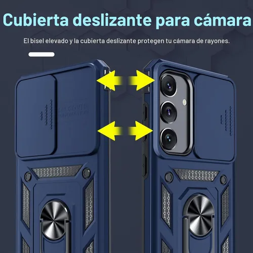 Vista 3 de Janmitta Compatible con Samsung Galaxy S24 FE Funda con Cubierta Deslizante Integrada para Lente de Cámara + Protector de Pantalla + Soporte de Azul