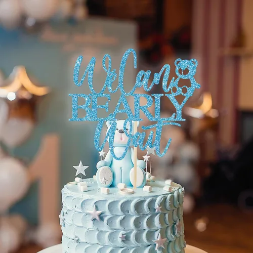 Vista 4 de We Can Bearly Wait - Decoración para pasteles, oso de peluche, decoración de baby shower para niños, tema de oso de bebé, baby shower, revelación