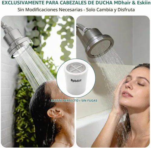 Vista 3 de Paquete de 2 filtros de ducha de repuesto para AquaBliss, Eskiin para 2 Pack blanco