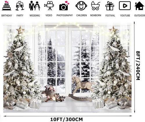 Vista 2 de Telón de Fondo Blanco de Navidad para Fotografía, Telón de Fondo de Navidad, Telón de Fondo de Invierno, Cartel de Navidad para Fotos 10X8FT F107