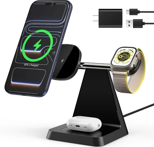 Vista 10 de Estación de carga para múltiples dispositivos Apple: Woruda 3 en 1 Soporte de cargador inalámbrico magnético para iPhone Mag Safe - Base de carga