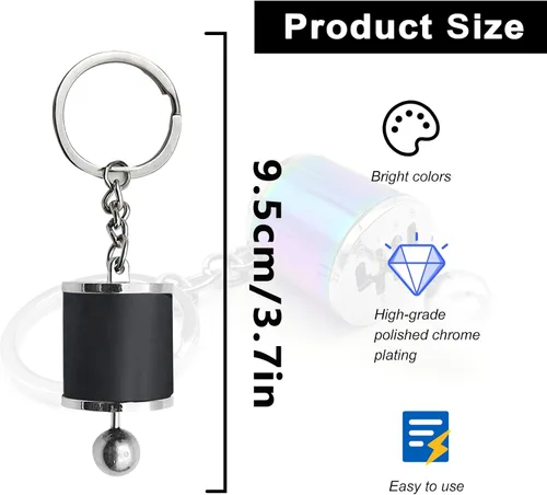 Vista 2 de Stymart Llavero de palanca de cambios – Caja de cambios de 6 velocidades, mini llavero de palanca de cambios para coche, accesorio para llavero Negro