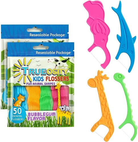 Vista 7 de Hilo dental para niños, paquete de 4 (200 unidades) – Divertidas púas de hilo dental en forma de animal para niños, sabor a chicle, fácil