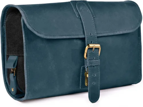 Vista 10 de LEATHER VILLAGE DOPP-3, Negro Genuine Buff Leather, 11X7 In Folded & 20X11 In Open, Ykk Zippers, Brass Hook,Water Resistant Canvas Lining, For Men