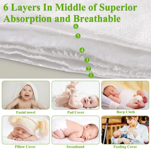Vista 3 de Fasoar - Pañales de tela de 6 capas, pañal de algodón grueso lavable absorbente para bebés y niños pequeños, multiusos, 61012