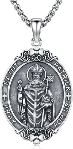 Vista 107 de Collar de amuleto de medalla de San Patrono de plata/oro de 14 39A-St Peregrino-Plata