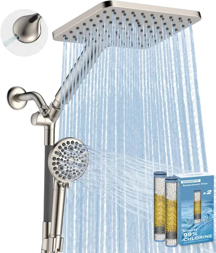 Vista 17 de MakeFit Combo de cabezal de ducha de lluvia con doble filtro, cabezal de ducha de mano de alta presión con barra ajustable, cabezal de ducha