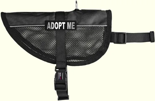 Vista 4 de Dogline MaxAire - Chaleco de malla para perros de 13 a 16 pulgadas y 2 parches extraíbles Adopt Me, talla S, color negro