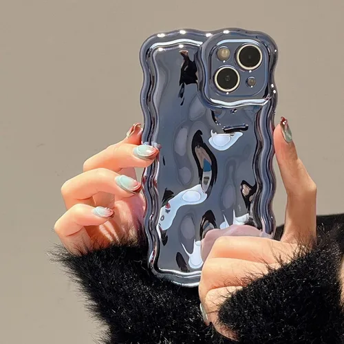 Vista 9 de FABSPARK Funda para iPhone 11, Patrón de Burbujas de Meteorito 3D Electrochapado Galvanizado con Brillos Marco Ondulado Rizado Funda Brillante, TPU