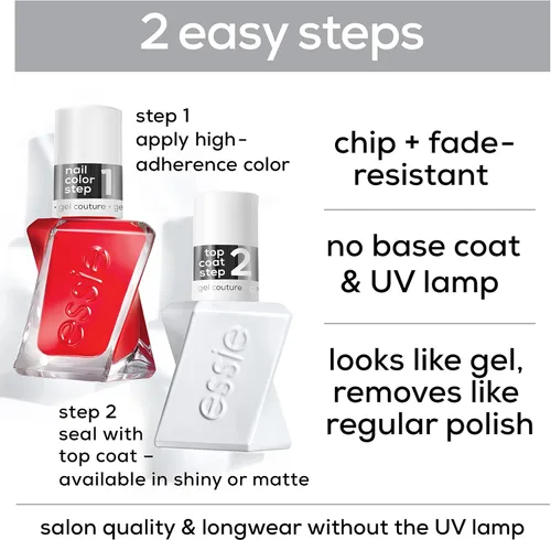 Vista 5 de essie Gel Couture - Capa superior con acabado de grado platino, 0.46 onzas (el embalaje puede variar) (paquete de 2)