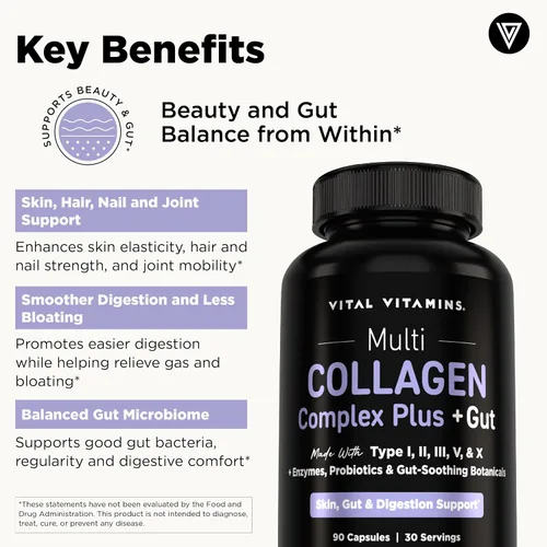 Vista 11 de Vital Vitamins Complejo de colágeno múltiple Plus + intestino, probióticos
