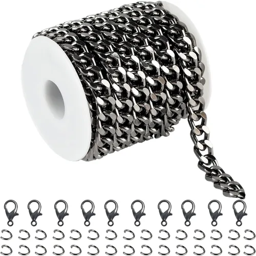 Vista 9 de YOUBEIYEE Cadena chapada en oro de 16.4 pulgadas para hacer joyas, cadena de eslabones de aluminio, collar, pulsera, suministros de joyería con 2.4